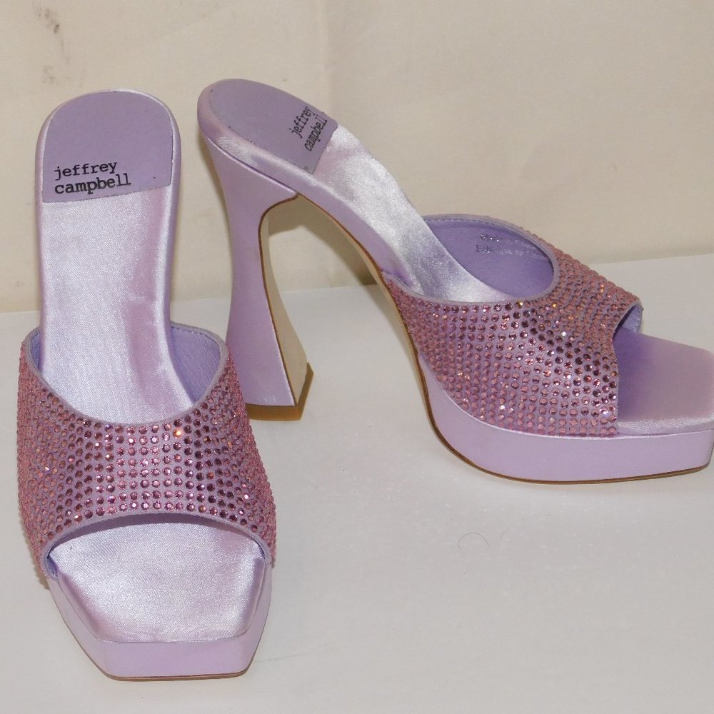 Jeffrey Campbell Hollywood Mule Sandals Crystal Purple Lilac Satin Size 6